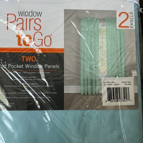 Set of 2 Rod Pocket Curtain Panels Pairs To Go 59" x 63" Blue - Picture 1 of 2